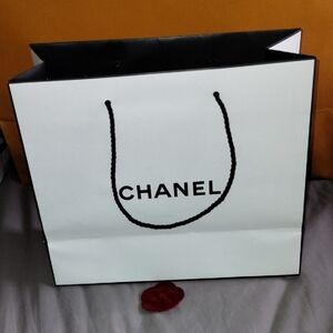 Chanel Black and White Shopping Gift Bag with Velvet Camelia ribbon